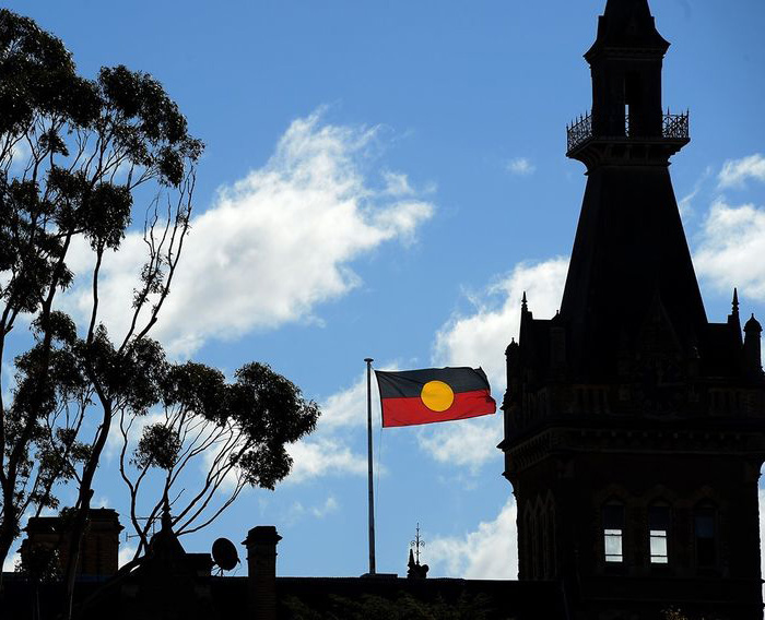 Aboriginal flag flying over the University of Melbourne