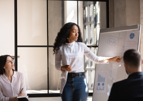 Business meeting with woman leading