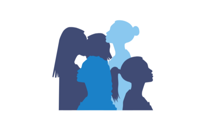 Graphic of women side profiles in blue silhouette