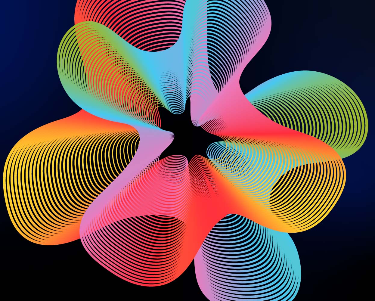 multicoloured array of lines on a gradient blue background