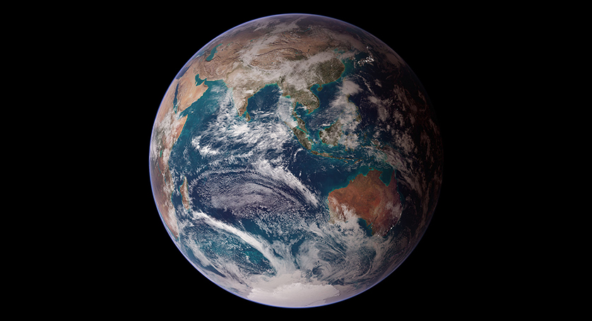 NASA images by Reto Stöckl. Composite rendering of the Eastern Hemisphere of Earth, based on data from Terra MODIS, Aqua MODIS, the Defense Meteorological Satellite Program, Space Shuttle Endeavour, and the Radarsat Antarctic Mapping Project, combined by scientists and artists. 2007