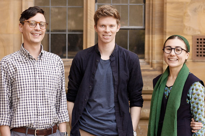 Recipients of the Hansen Trust PhD Scholarships in History: Nathan Gardner, Max Denton, and Bronwyn Beech Jones