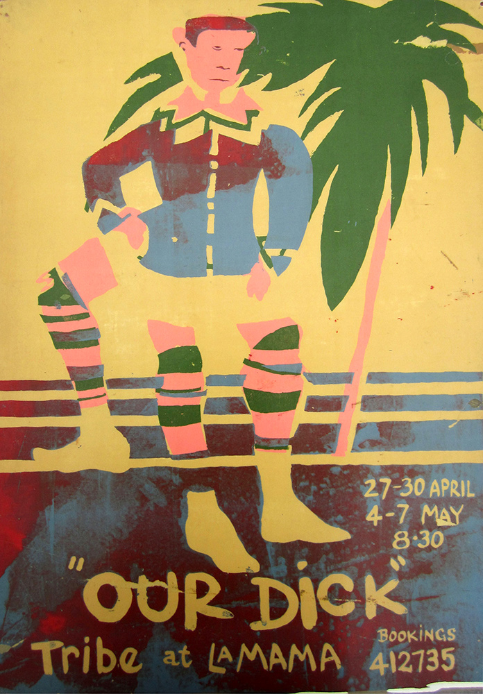 Our Dick [2], 1972: Poster (colour print) advertising Out Dick by Tribe at La Mama. Includes performance dates