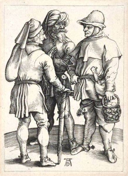 Three peasants in conversation
