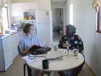Ruth Singer and Nlta Garidjalalug involved in an elicitation session on Mawng. Warruwi, Goulburn Island, May 2006