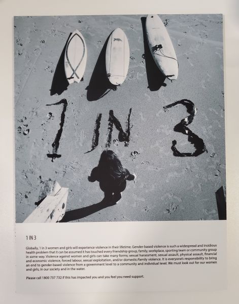 black and white photo of 3 surfboards in sand with the words 1 in 3