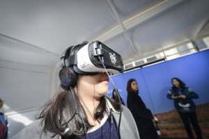 Someone wearing a Virtual Reality Headset