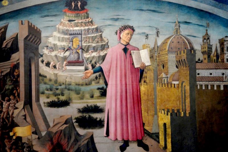 Dante and the Divine Comedy in Duomo. Florence, Tuscany, Italy