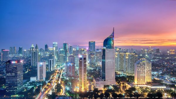 The skyline of Jakarta, Indonesia is pictured.
