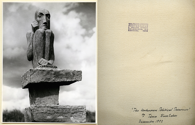 Monument to the Unknown Political Prisoner c. 1952 by Tina WENTCHER (1887–1974). Location Unknown.  Photographed by Wolfgang Sievers (1913-2007), silver gelatin print, stamped with the Sievers’ studio details on verso.