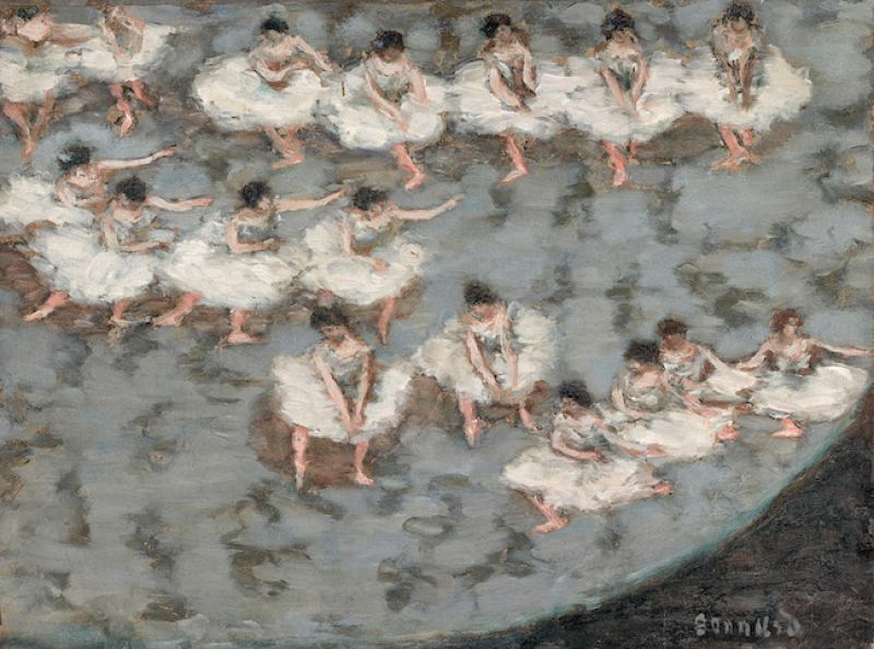 Pierre Bonnard's paining of a group of ballerinas in tutus on stage