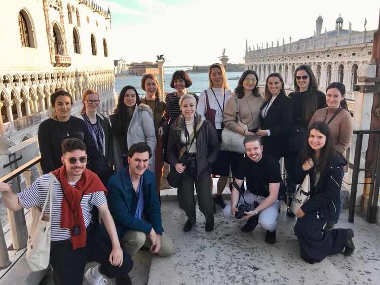 group of university students in Italy on the roof of Basilica of San Marco