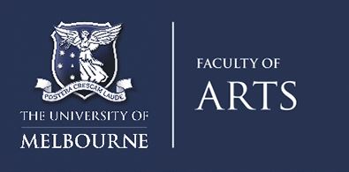 White logo on blue background: "University of Melbourne Faculty of Arts"